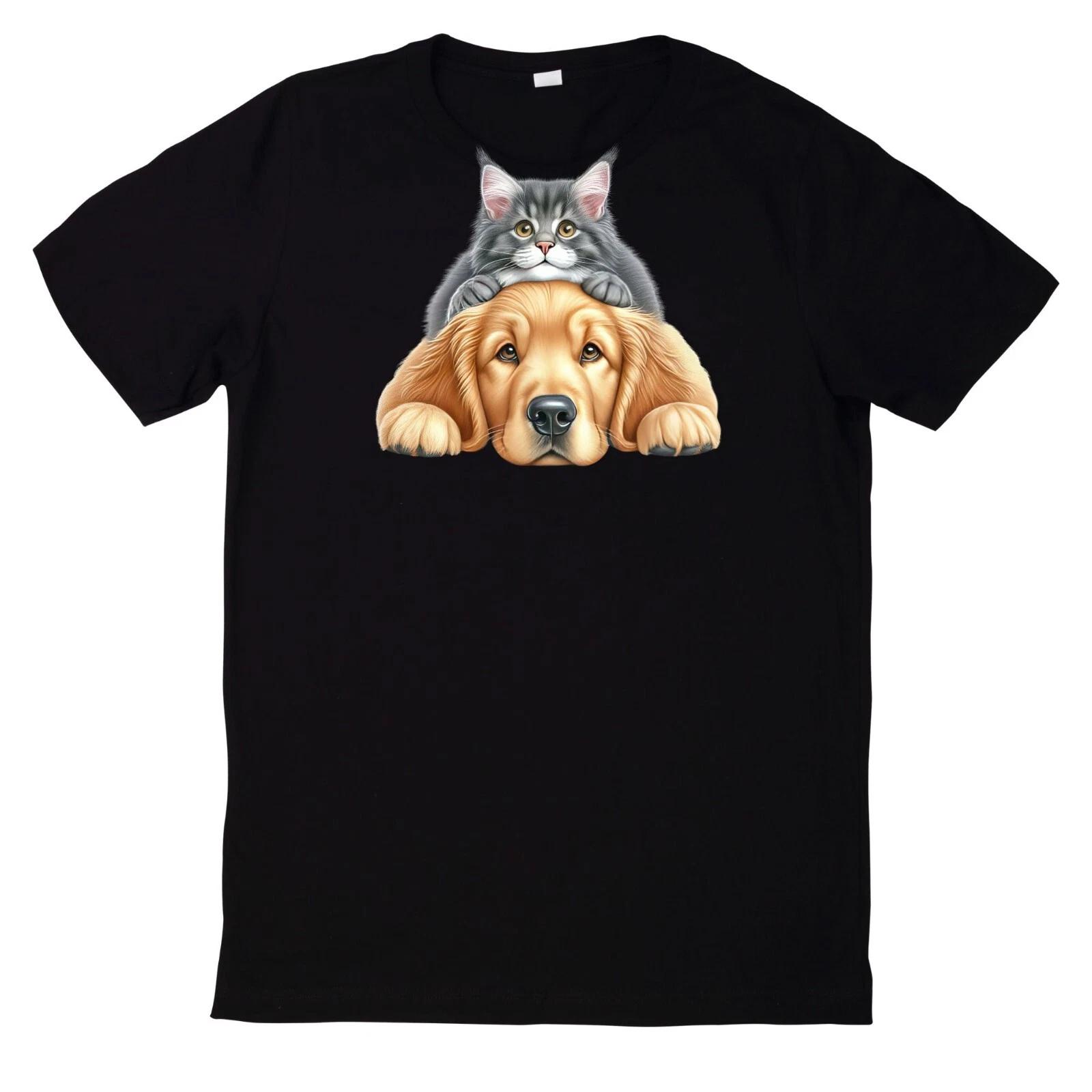 T-Shirt Lustiges Beste Freunde Katze und Hund Motiv L