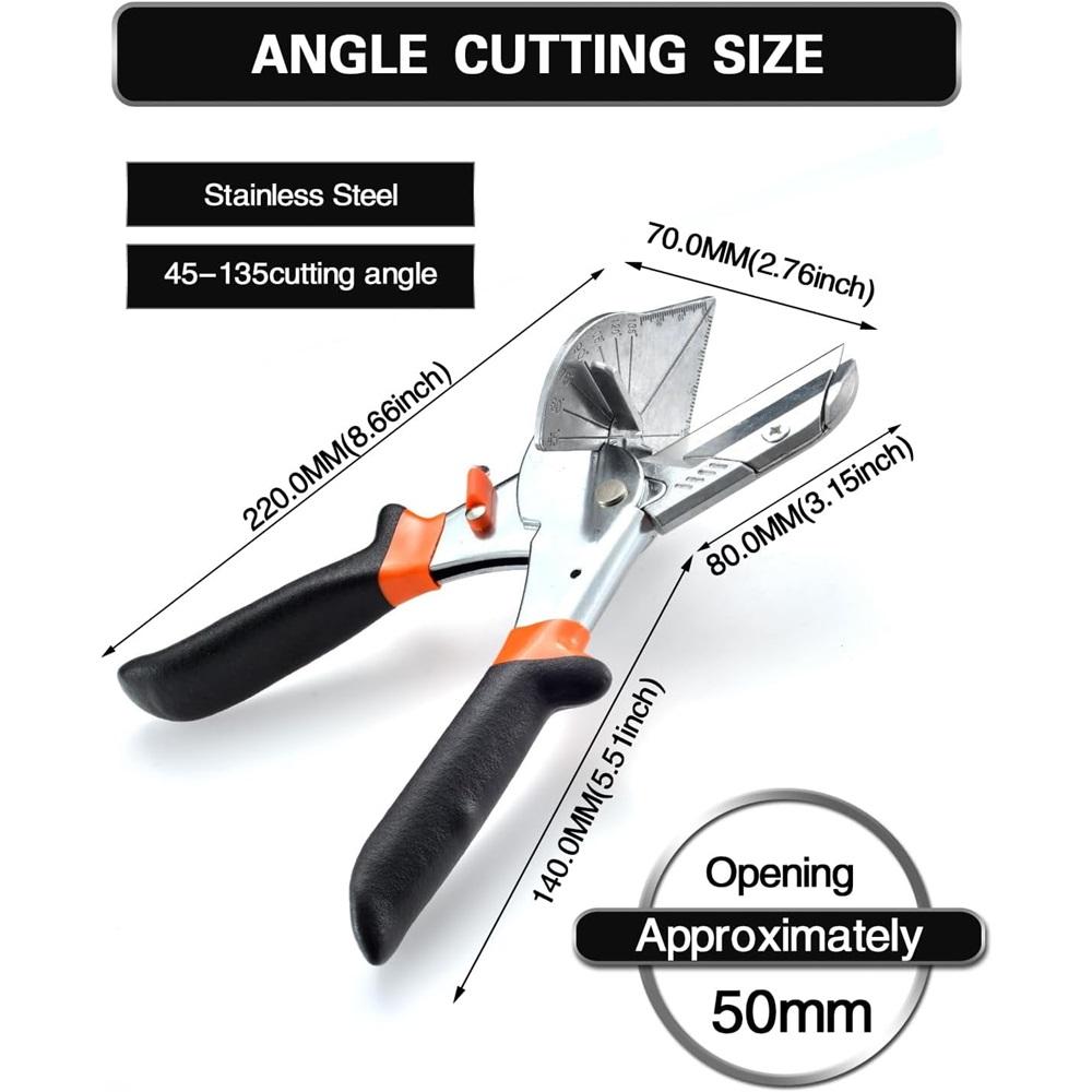 45° - 135° angle cutting scissors, quarter-circle cutting tool, used for cutting PVC, PPR, PE pipes, cork, including 10 spare blades