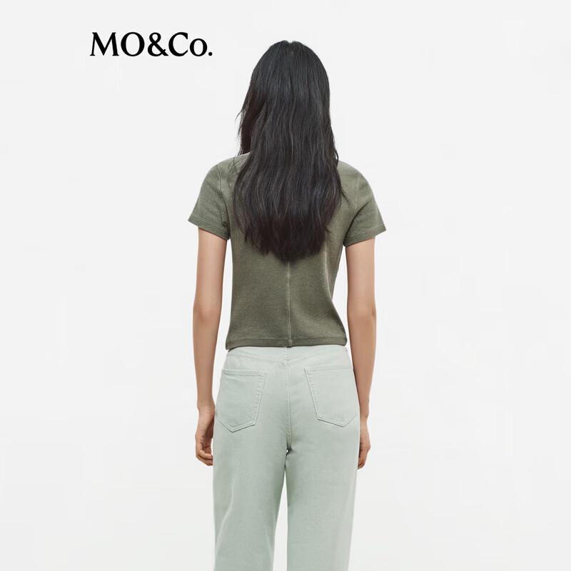 MO&Co. Women's Stretch Cotton Washed Rhinestone Short-Sleeve T-shirt