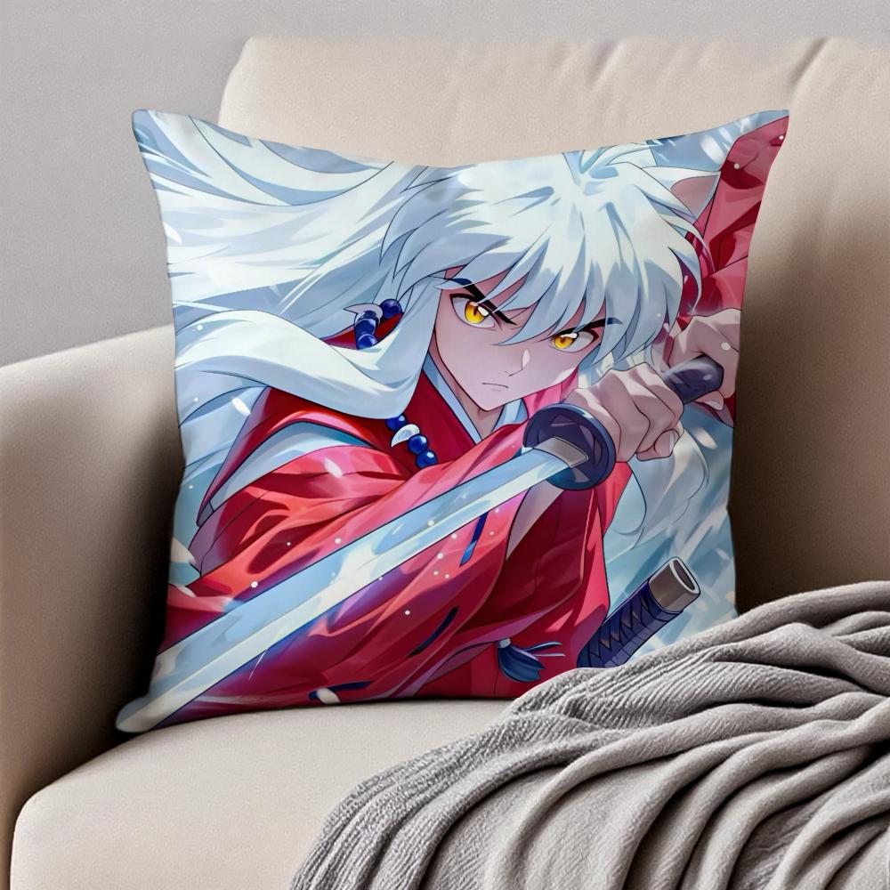 Classic Anime IInuyasha Cushion Cover Pillowcase Antidustmite Invisible Zipper Short Plush Sofa Cushion