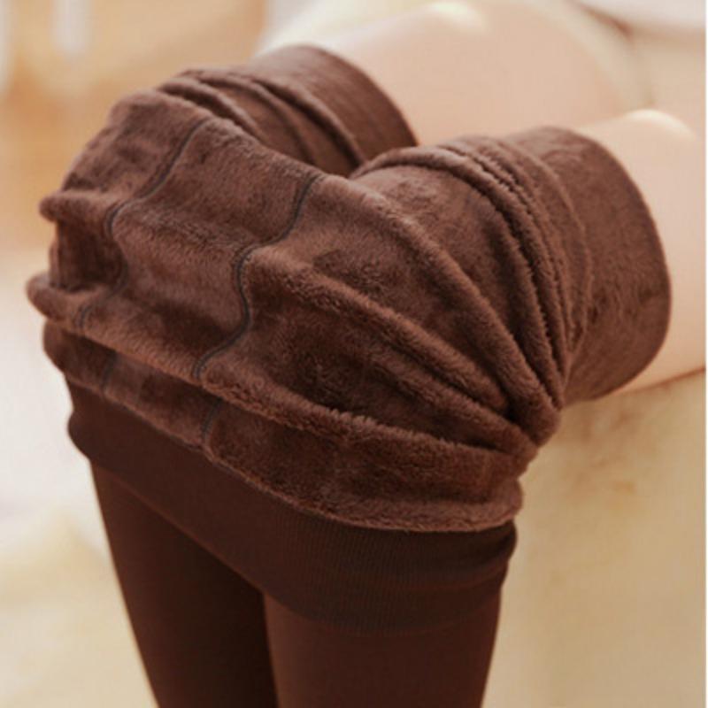 Autumn Winter Women's Korean Style Plus Size Pearl Velvet Fleece Lined Thickened One-Piece Leggings Outer Wear Warm Pants