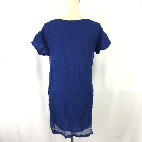 Made in Japan UNITED BAMBOO 100% Silk Sheer Dress 4 Blue Tops Shirts cBH628(USED)