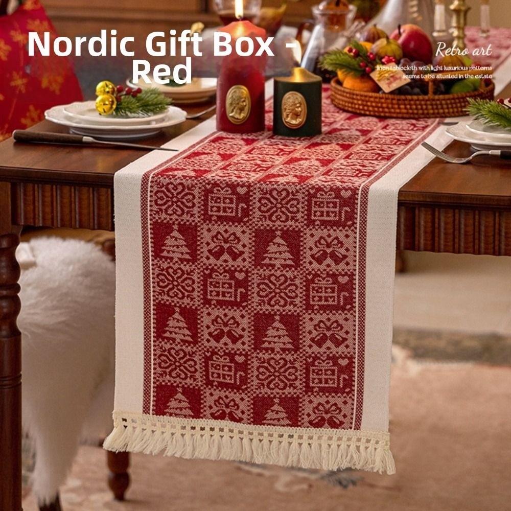 Household Rectangle Christmas Table Runner Thickened Christmas Tree Printed Elks Tablecloth Long Red Table Cover Coffee Table