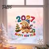 Winter Theme Glass Decor Chinese New Year Window Stickers, 2027 Goat Static Clings, Reusable Non Adhesive Film Crochet Knit Lamb Decals, for Home Shop