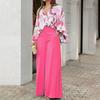 Casual Two Piece Sets Women Loose Casual Print Shirts Top Wide Leg Pants Two-piece Set