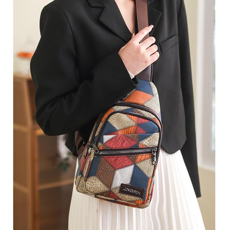 Breast Splice Bag Female New Fashion One-shoulder Bag Small Bag Print Trend Casual Soft Leather Slant Cross Bag Women