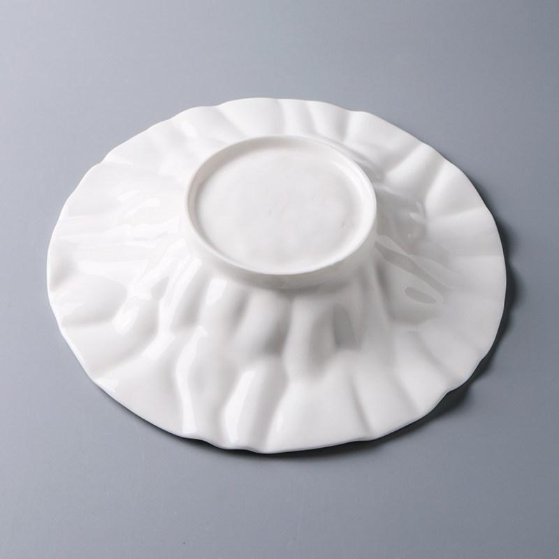 Western Ceramic Round Ruffled Patterned Dinner Plate Restaurant Tableware Home Dinner Pasta Salad Plate White Ceramic Dish Home