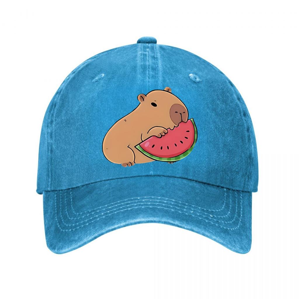 Capybara Eating Watermelon Vinyl Sticker New Vintage Washed Cotton Baseball Cap Parent Kids Sun Hats