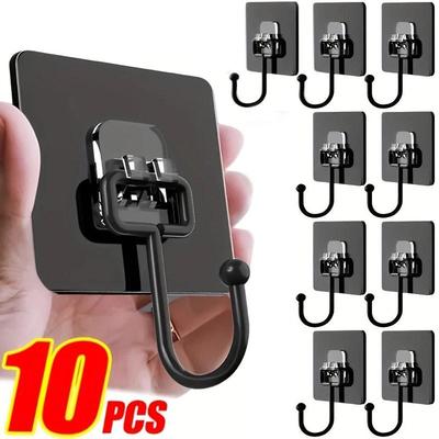 10 Pezzi Ganci Neri Ganci Autoadesivi Ganci Rotanti Impermeabili Supporto con Adesivo Forte Gancio Appendioggetti da Parete Porta Bagno Cucina Organizer
