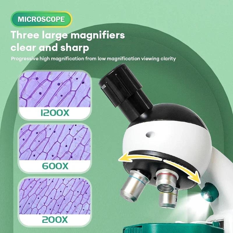 1200X Kid Science Experiment HD Optical Microscope Toy Kit Educational Scientific Experimental with Light Children STEM Toy Gift