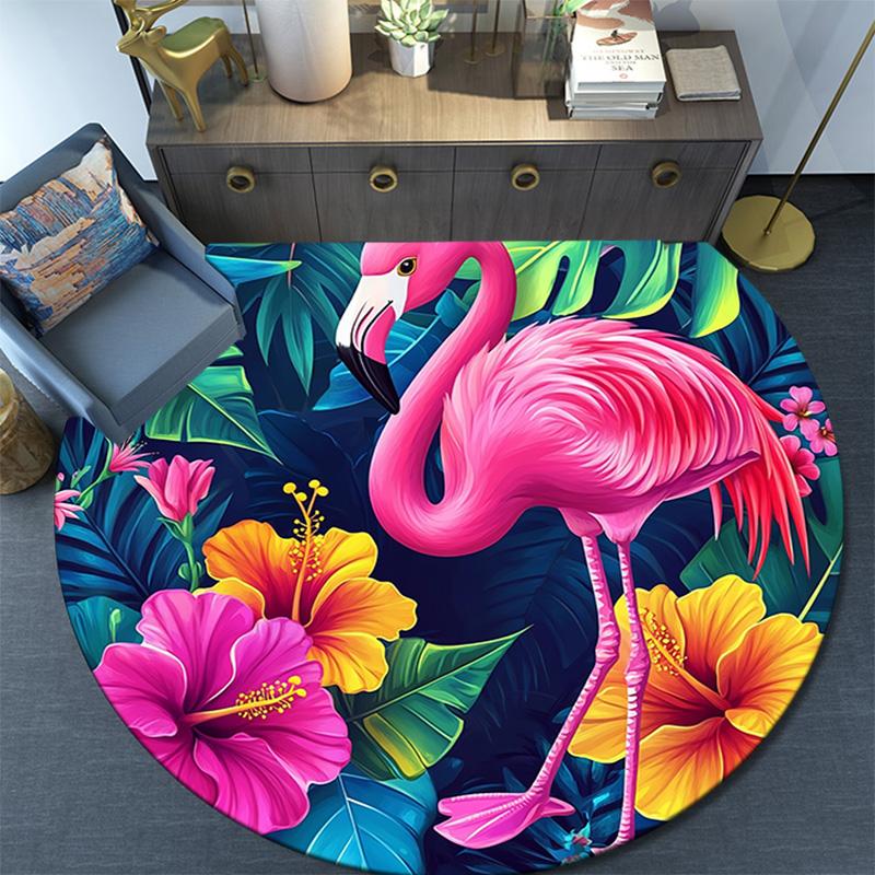 Flamingo Tropical Round Area Rug,Carpet Rug for Living Room Bedroom Sofa Playroom Decor,Non-slip Floor Mat