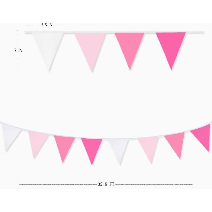 32Ft Rose Hot Pink Pennant Banner Fabric Triangle Flag Cotton Bunting Garland Kit for Wedding Birthday Baby Shower Anniversary Party Home Nursery
