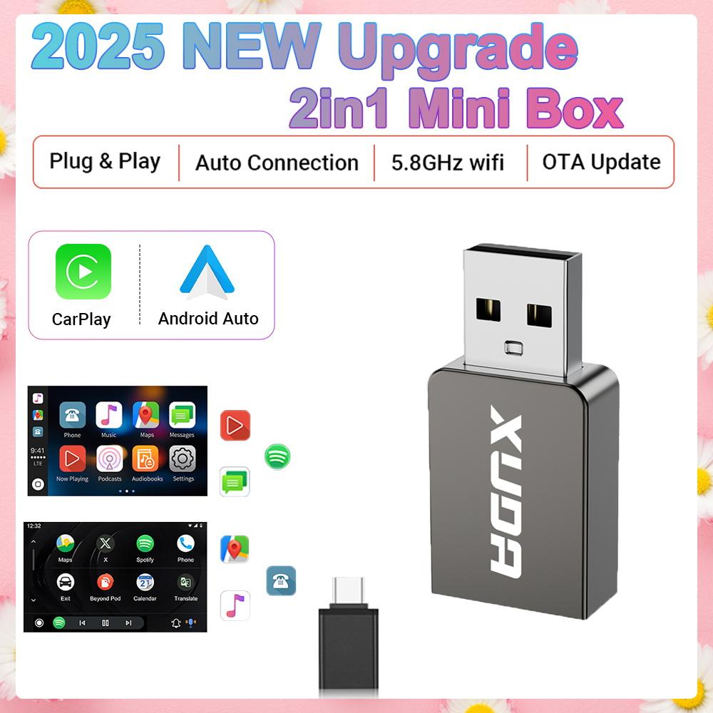 2025 New Adapter 2in1 Mini CarPlay Box Wired To Wireless CarPlay&Android Auto Smart box BT WiFi Connect Plug&Play Fit 99% Cars