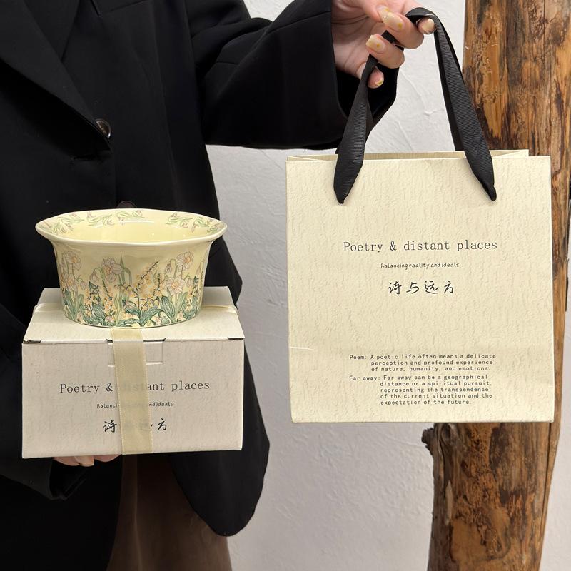 Special beautiful rice bowl, personal special ceramic bowl, household high-value salad bowl, yogurt bowl housewarming gift