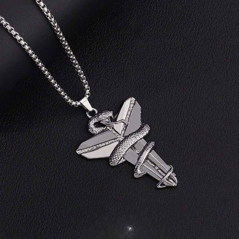

Hip-Hop Mamba Venom Snake Pendant Cross Titanium Steel Necklace for Men and Women Basketball Fans - Great for Any Style of Accessories 60CM чорний