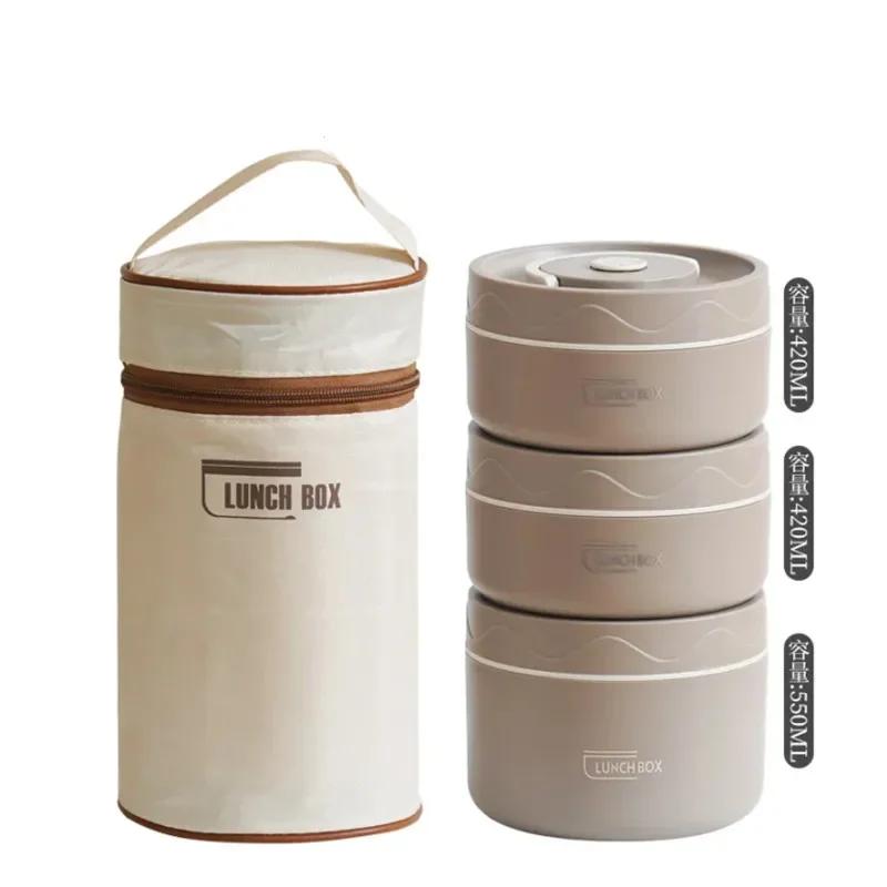 Přenosná termoska z nerezové oceli 304, izolovaná krabička na oběd, nepropustná, uzavřená, studentská krabička na oběd, vícevrstvá kulatá bento krabička