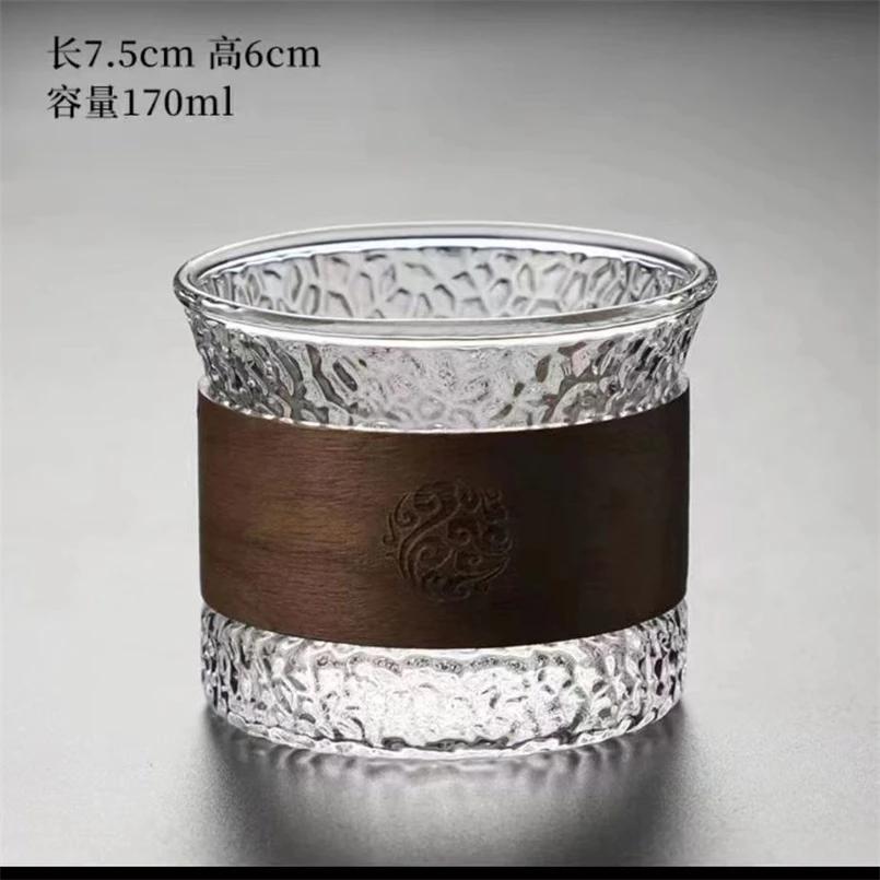 

Japanese-style High Borosilicate Transparent Glass Tea Cup Household Wooden Ring Anti-scalding Vertical Grain Small Tea Cup 101-200ml
