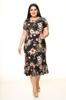 Damen Große Größen Kleid Schwarz Plus Size Gemustertes Kleid 8E-1744