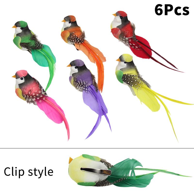 6Pcs Artificial Feather Birds With Vibrant Colors And Realistic Look Perfect For Garden Home Decor Diy Crafts Party Ornaments