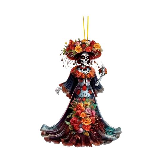 Halloween Car Pendant Skeleton Bride Rearview Mirror Ornament Car Interior Decor Gothic Style Auto Accessories