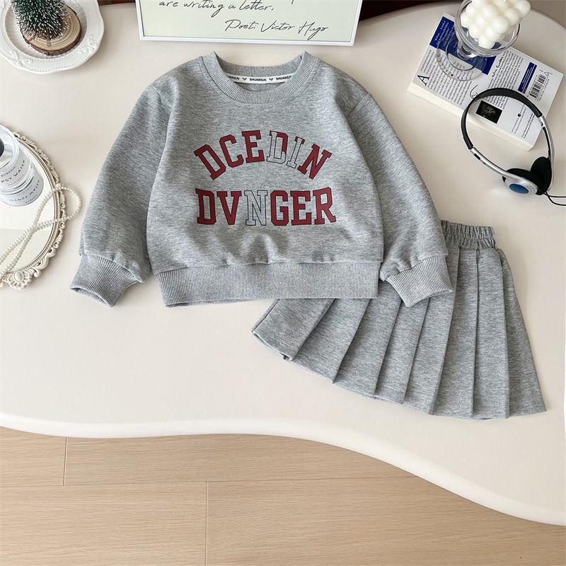 

Комплект спортивной одежды для девочек, 2 предмета: Весна/Осень 2025 Толстовка с длинным рукавом и юбка 110cm серый