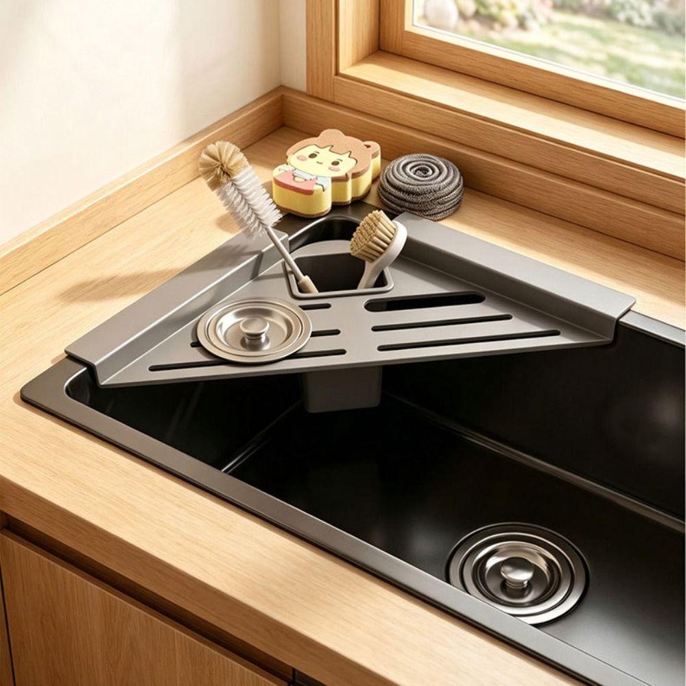with Draining Cup Sink Drain Shelf Triangular Shape Dish Drying Rack Sink Corner Rack  Kitchen Sink