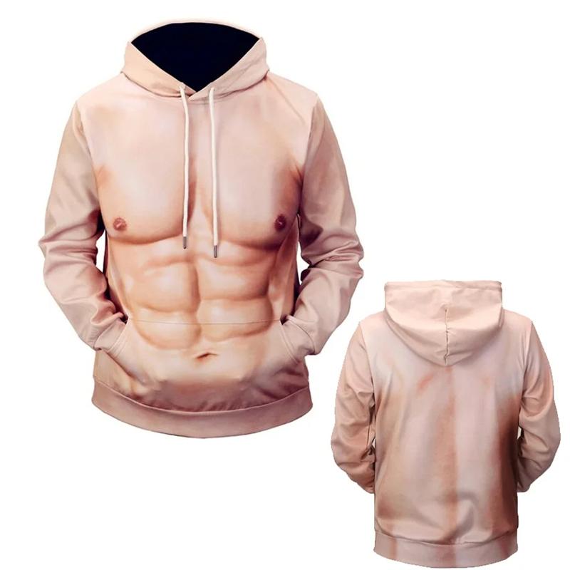 Y2K Street Fake Muscle 3D Printed Hoodies For Men Clothing Casual Fashion Pullover Sweatshirt Hoodie Streetwear Comfortable Tops 4XL 1937₽