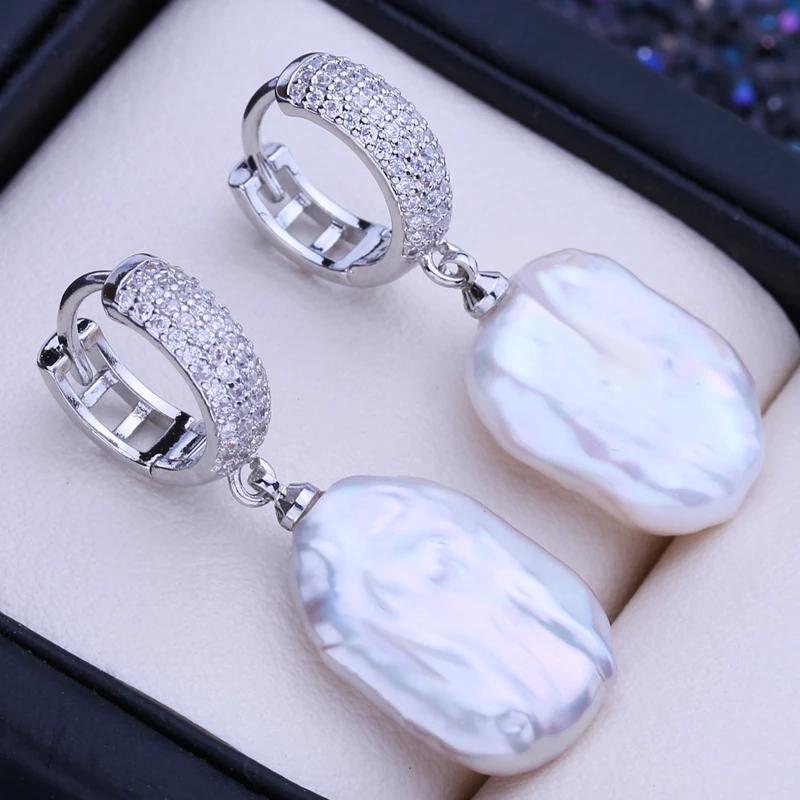   Natural Freshwater Big Baroque Pearl Drop Earrings 925 Sterling Silver Party Wedding Jewelry Gifts For Women Wholesale