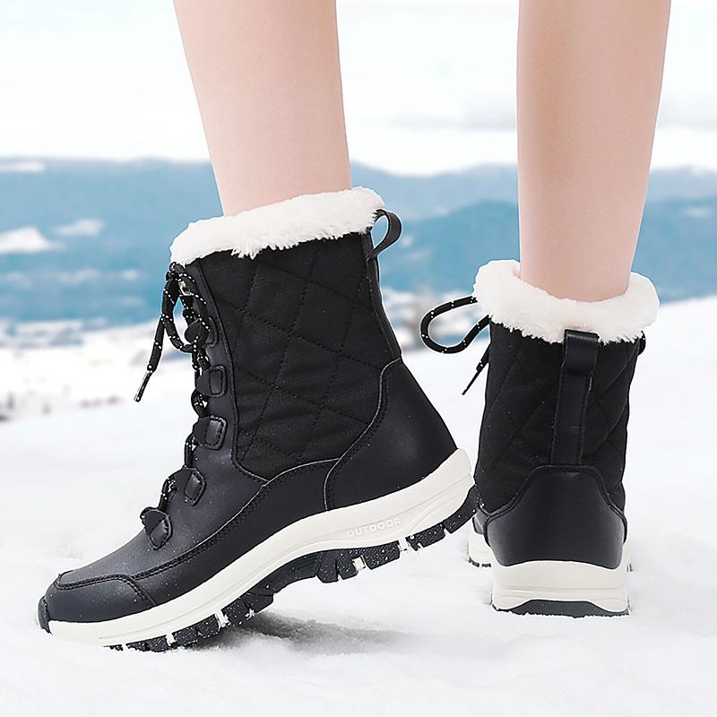 TUINANLE Cizme de zăpadă de iarnă pentru femei până la mijlocul gambei, antiderapante și călduroase, pantofi de bumbac, cu talpă groasă, cizme de bumbac îngroșate și căptușite