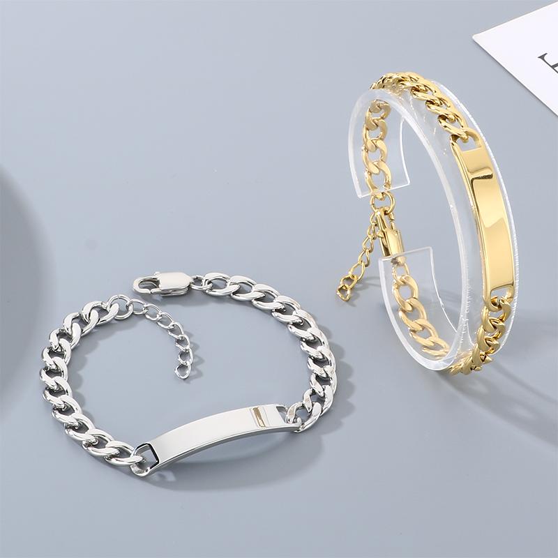 Trendy Engravable ID Curb Chain Bracelet for Men Women Stainless Steel Adjustable Wristband Jewelry Ideal for Personalized Gifts