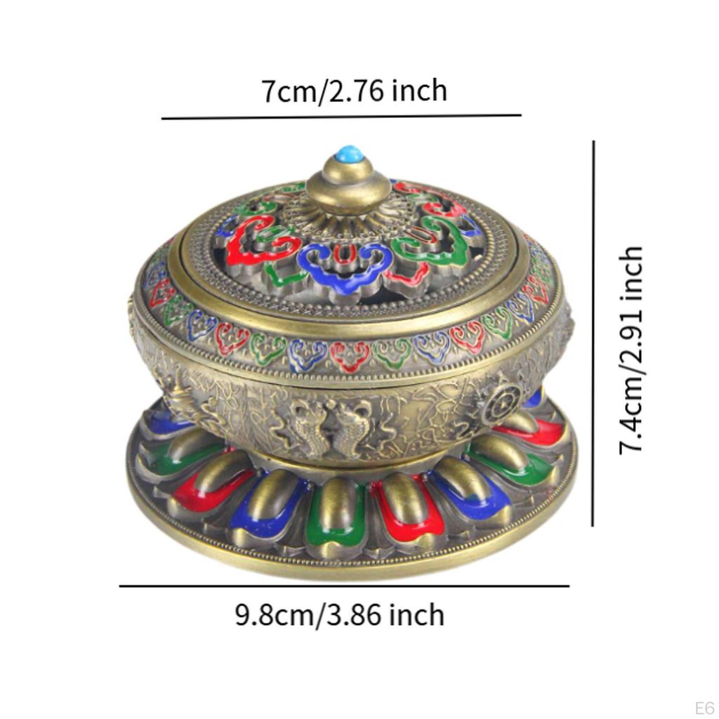 Enamel Incense Burner Holder Art Craft with Cover Versatile Censer Stand for Office Yoga Tea