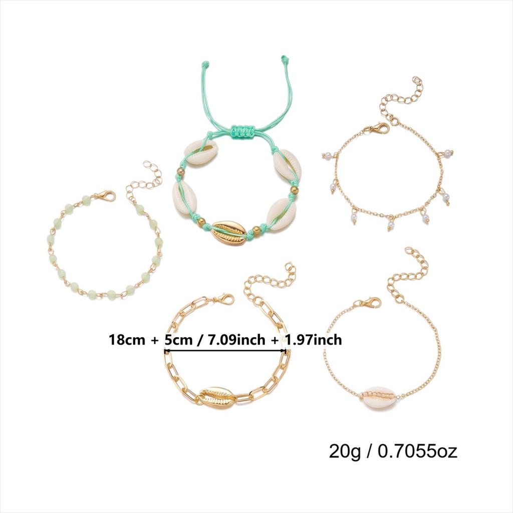 Vacation Style Metal Shell Crystal Beads Stackable Bracelets Set For Women Men Multilayer Bohemian Beach Bangle Summer Jewelry