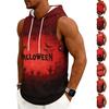 Men's Halloween Printed Hooded Sleeveless Drawstring Vest Casual Top