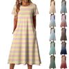 Ladies' Striped Printed Casual and Fashionable Short Sleeved Round Neck Dress