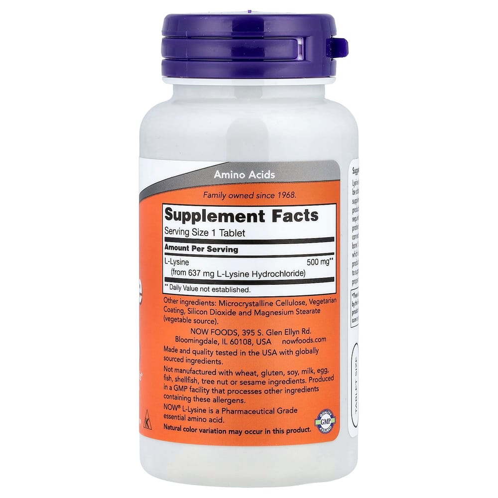 NOW Foods L-Lysine 500mg, 100 Tablets