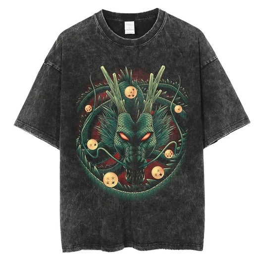 

New Fashion Dragon Ball Z Warrior Retro Tshirt Washed Anime Print Cotton Short Sleeve Parentchild High Quality Soft Tee M
