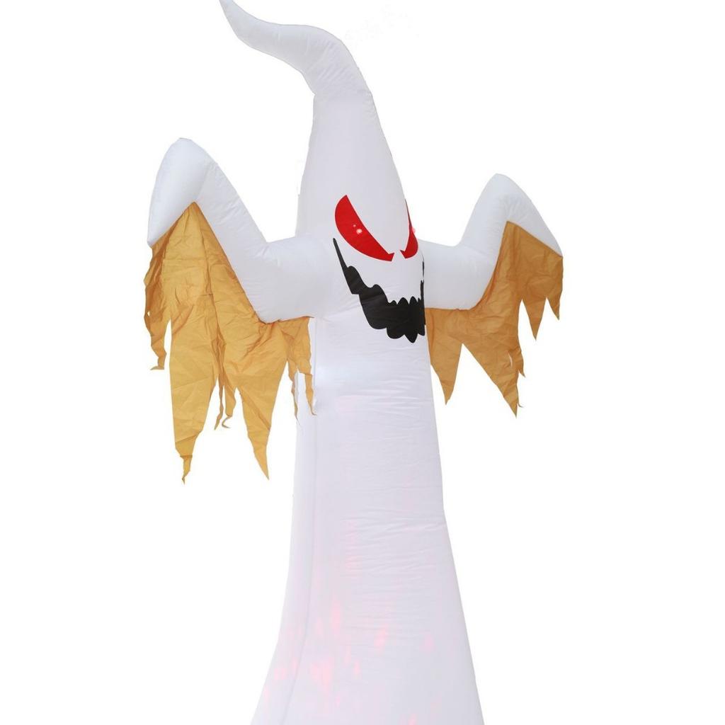 Halloween LED Inflatable White Ghost 2.4m Scary Decor with Color Lights and Flashing Flame