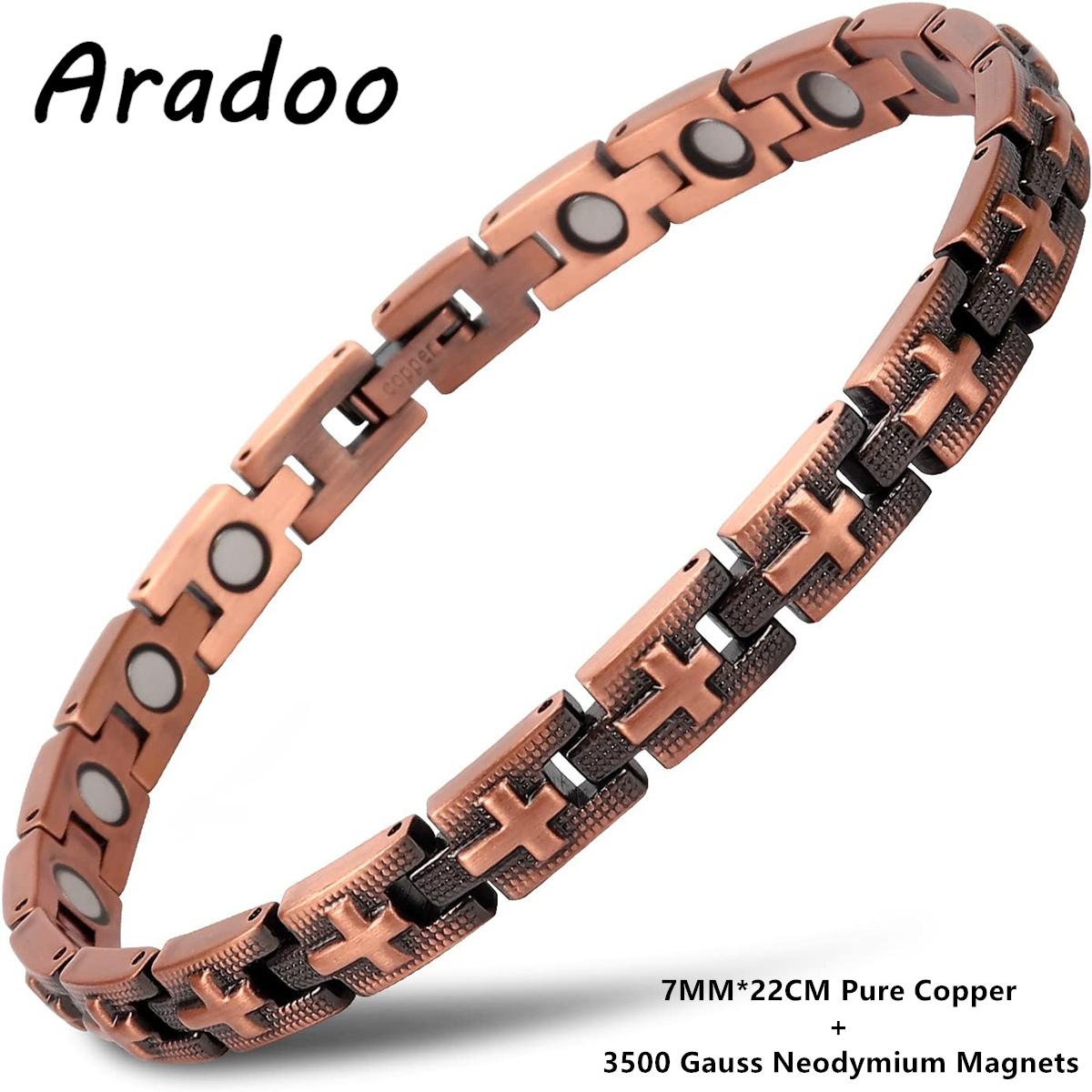 Pure Copper Cross Bracelet for Women Men Cross Design Magnetic Link Bracelet Jewelry Gifts