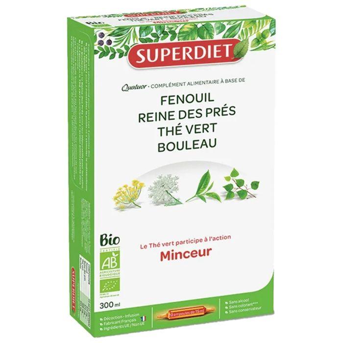 Superdiet Quatuor Thé Vert Minceur Bio Reine Des Prés 20 Ampoules