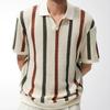 Heren Europese & Amerikaanse Dikke Gestreepte Wol Trui Poloshirt (SY0213), Open Gebreid.