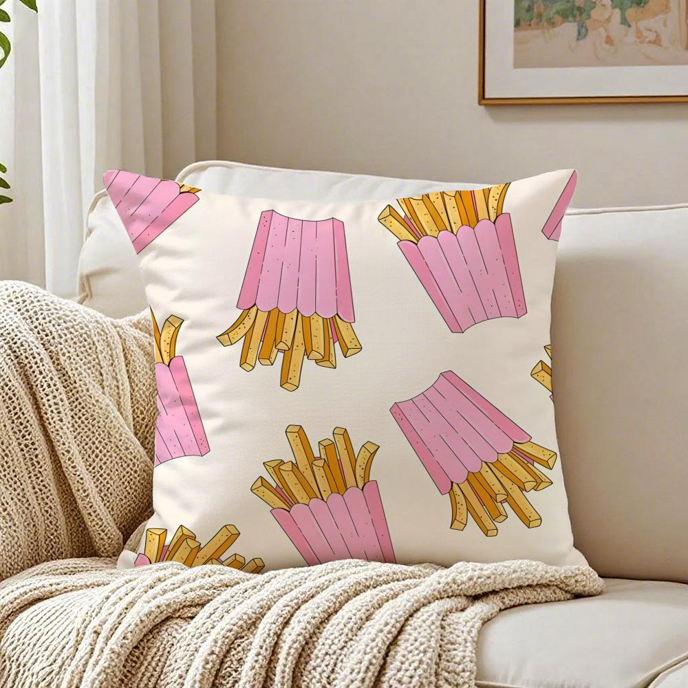 Cute Illustration of Hamburger Fries and Pizza Cushion Cover Pillowcase Antidustmite Living Room Sofa Decor Cushion Room