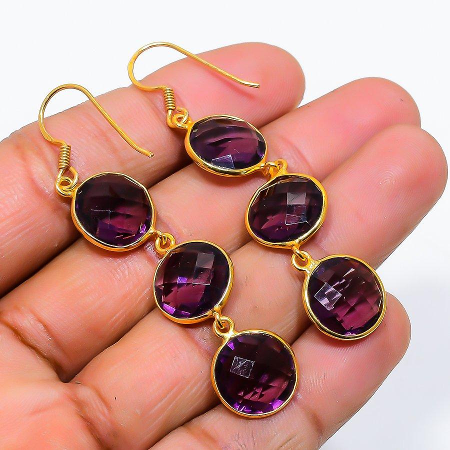 

Amethyst Gemstone Handmade 925 Solid Sterling Silver Jewelry Earring 2.56 GK-5851