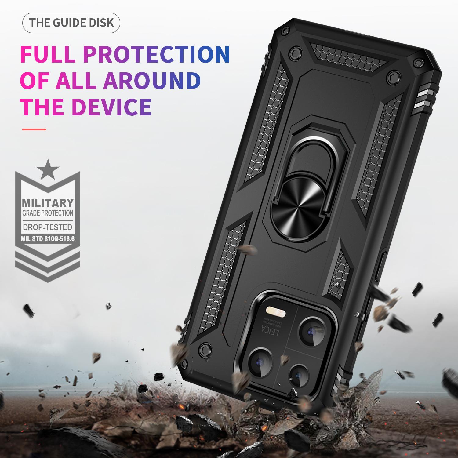 

Ring Kickstand Phone Case for Xiaomi 13 5G,Military Grade Anti-drop PC+TPU Protective Cover Black