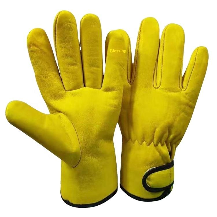 Pure Sheepskin Electric Welding Argon Arc Welding Fleece-Lined Soft Genuine Leather No Thumb Gloves Wear-Resistant Breathable (Yellow,L) жёлтый