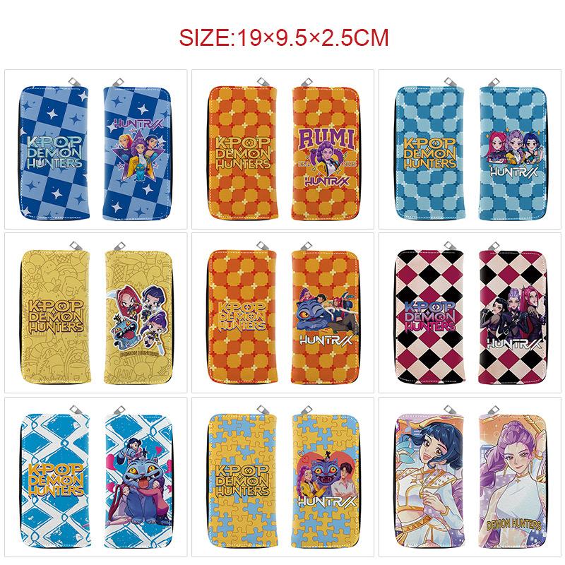 Portafoglio Lungo con Zip KPop Demon Hunters in Pelle PU Portamonete Cartone Animato per Donna Porta Carte Multipli Rosa