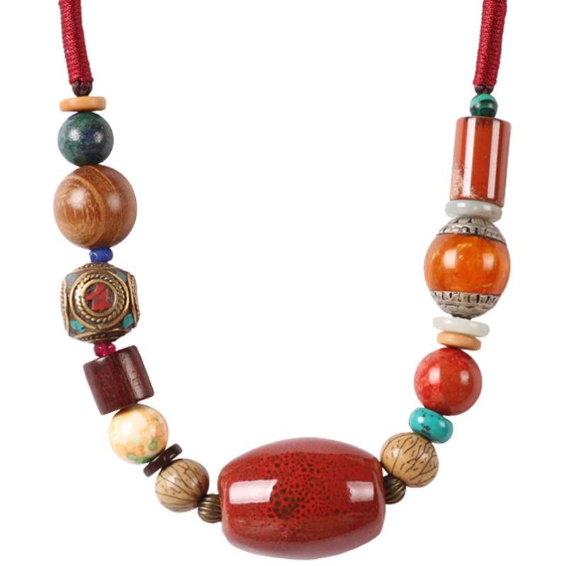 GEMCHIC Women's Ethnic Style Bohemian Beaded Necklace Vintage Short Collarbone Chain Multi-Layer Statement Jewelry