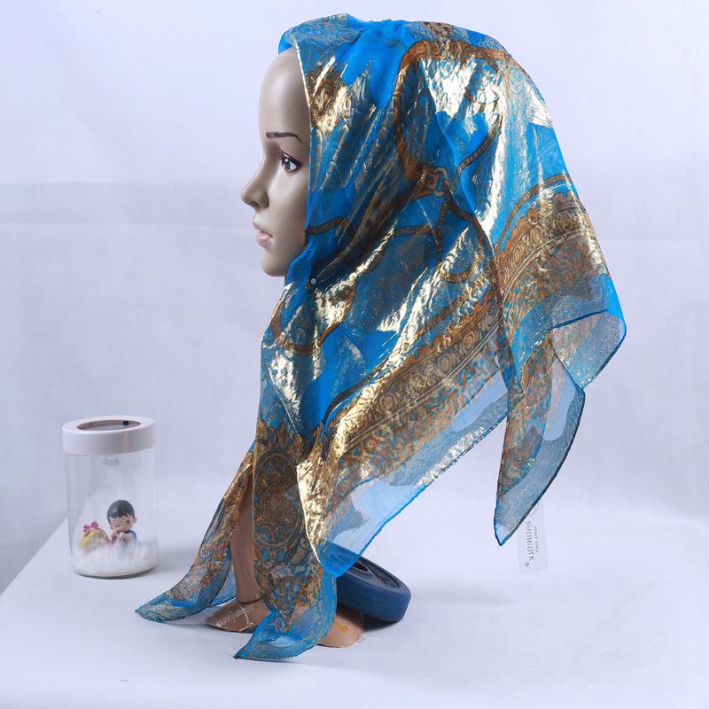 A105 Printed Silk Gauze Scarf: Square Headscarf with Cutout Design