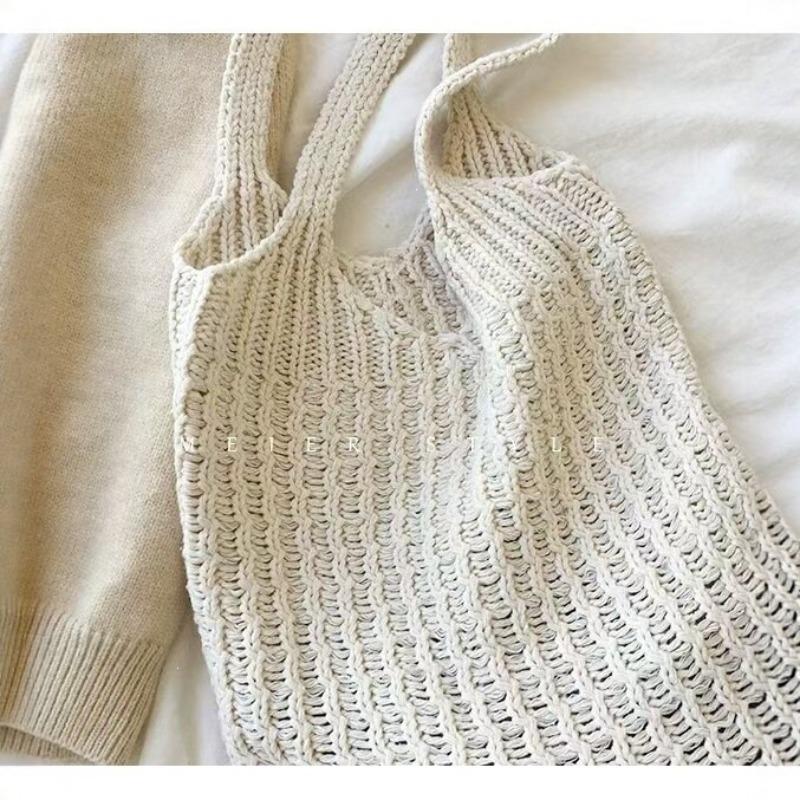 Versatile Holiday Knitting New Summer Knitted Tote Bag Women's Large-capacity Shoulder Bag Handbag Lazy Wind