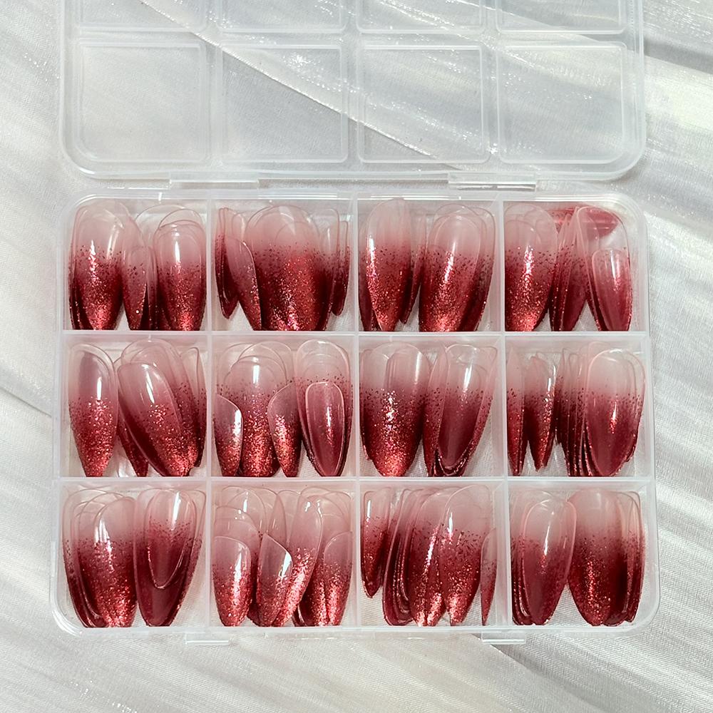 144Pcs Nude Apricot Short Square False Nails Tip Solid Color Handmade Glossy Almond Fake Manicure Removable Wearable Nail Armor
