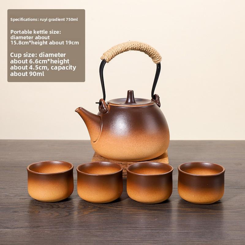 Outdoor Indoor Charcoal Tea Kettle with Hook Glass Cup for Home Use